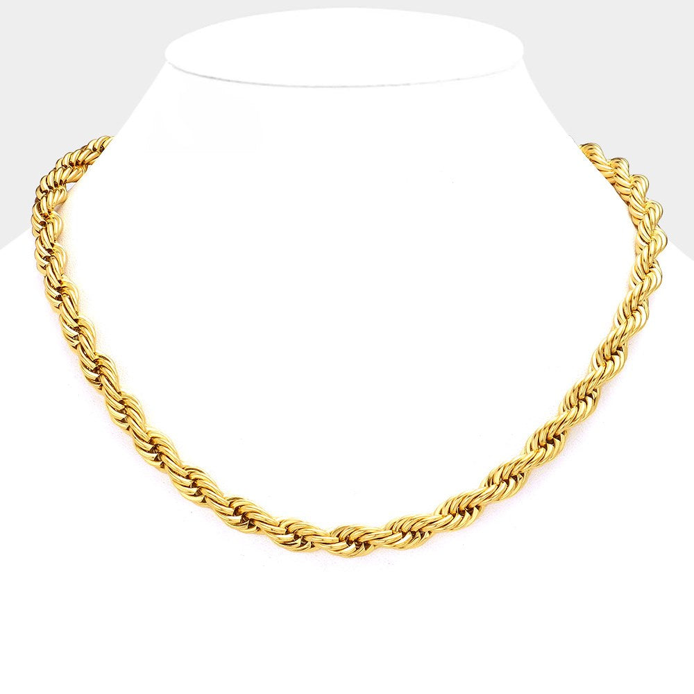 18K Gold Dipped Stainless Steel 18 Inch 8mm Rope Chain Necklace