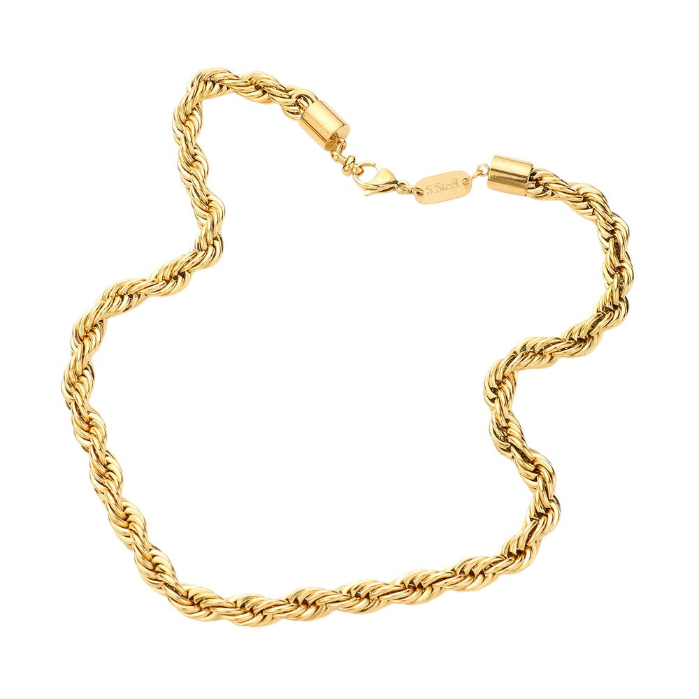 18K Gold Dipped Stainless Steel 18 Inch 8mm Rope Chain Necklace