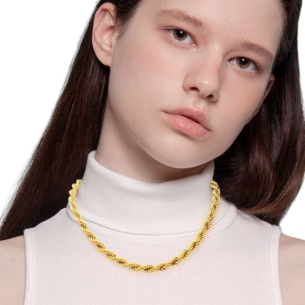 18K Gold Dipped Stainless Steel 18 Inch 8mm Rope Chain Necklace