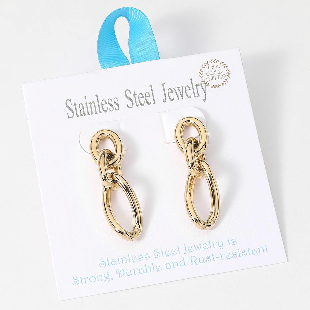 18K Gold Dipped Stainless Steel Abstract Chain Link Earrings
