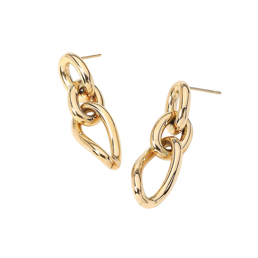 18K Gold Dipped Stainless Steel Abstract Chain Link Earrings