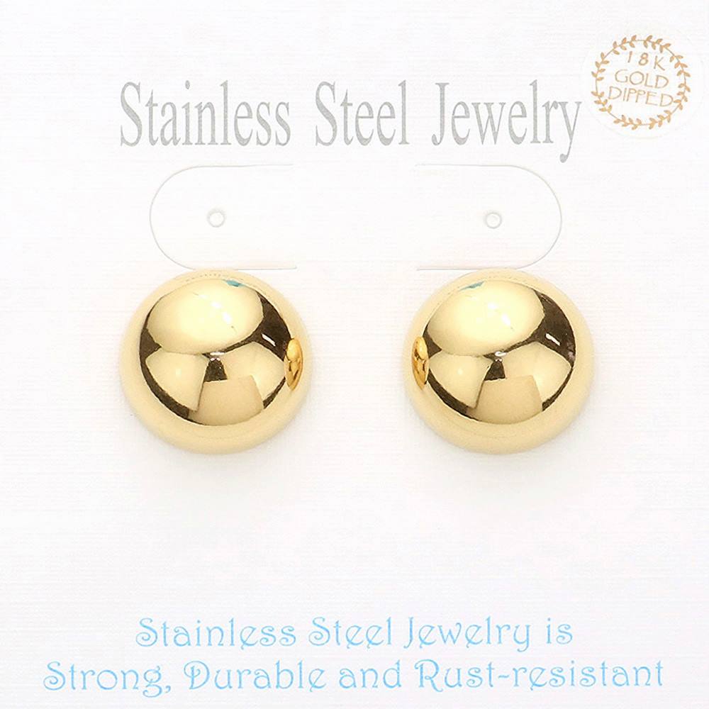 18K Gold Dipped Stainless Steel Metal Dome Stud Earrings