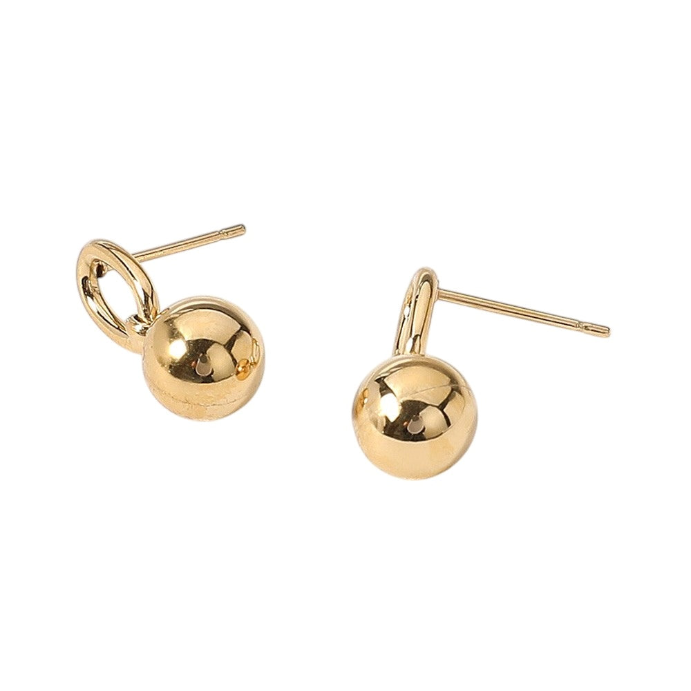 18K Gold Dipped Stainless Steel Mini Ball Dangle Earrings