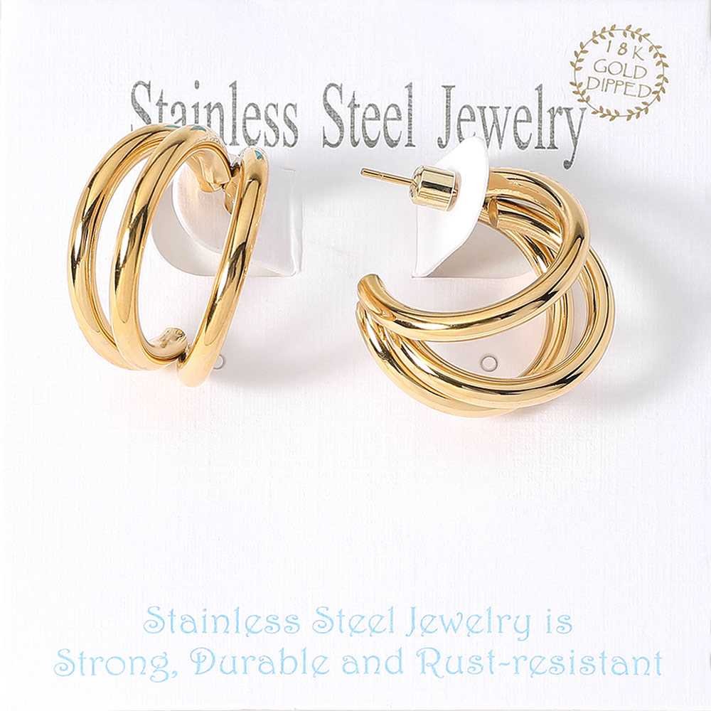 18K Gold Dipped Stainless Steel Split Hoop Earrings