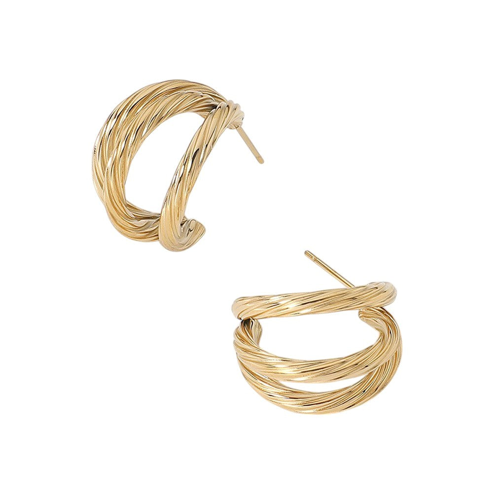 18K Gold Dipped Stainless Steel Twisted Split Hoop Earrings