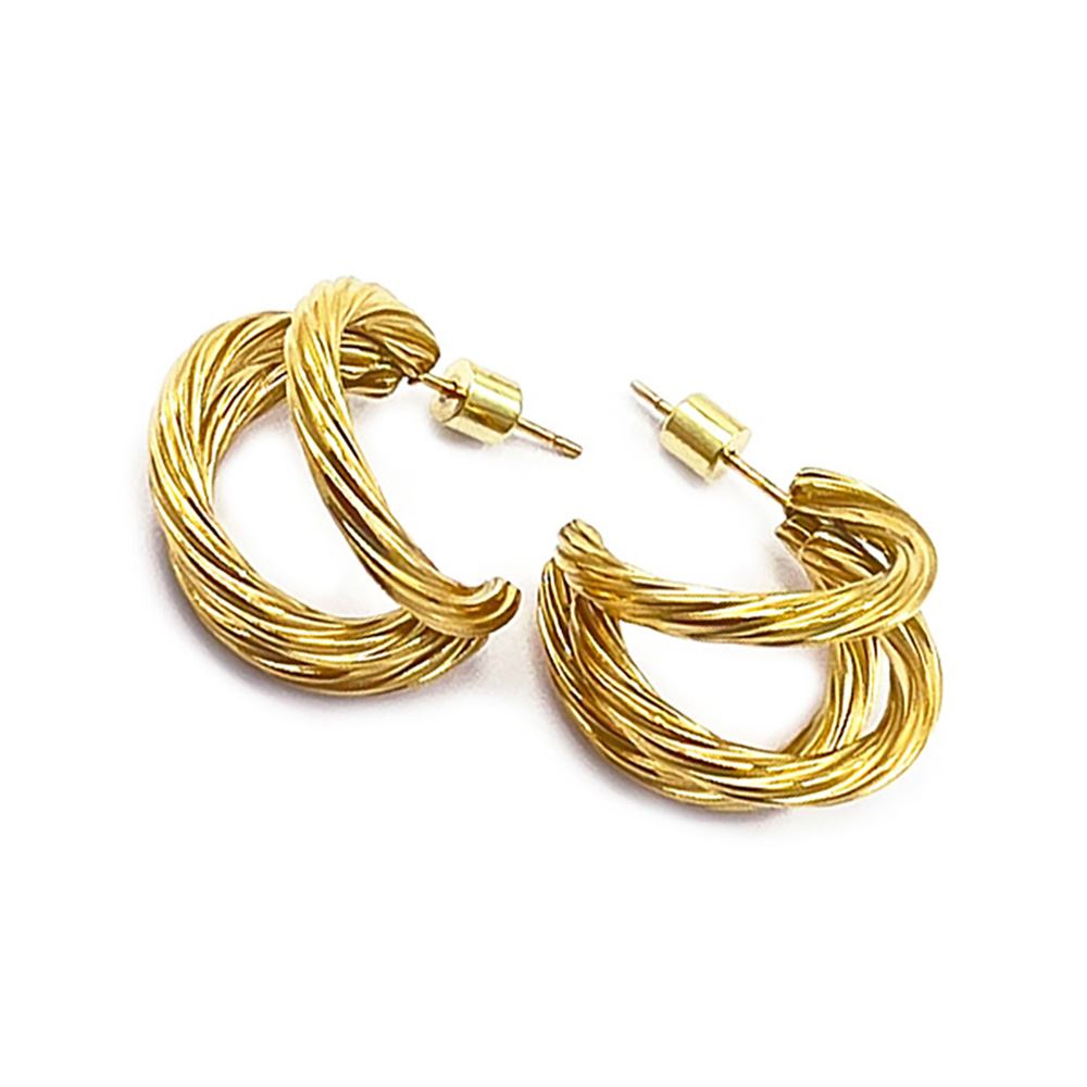18K Gold Dipped Stainless Steel Twisted Split Hoop Earrings