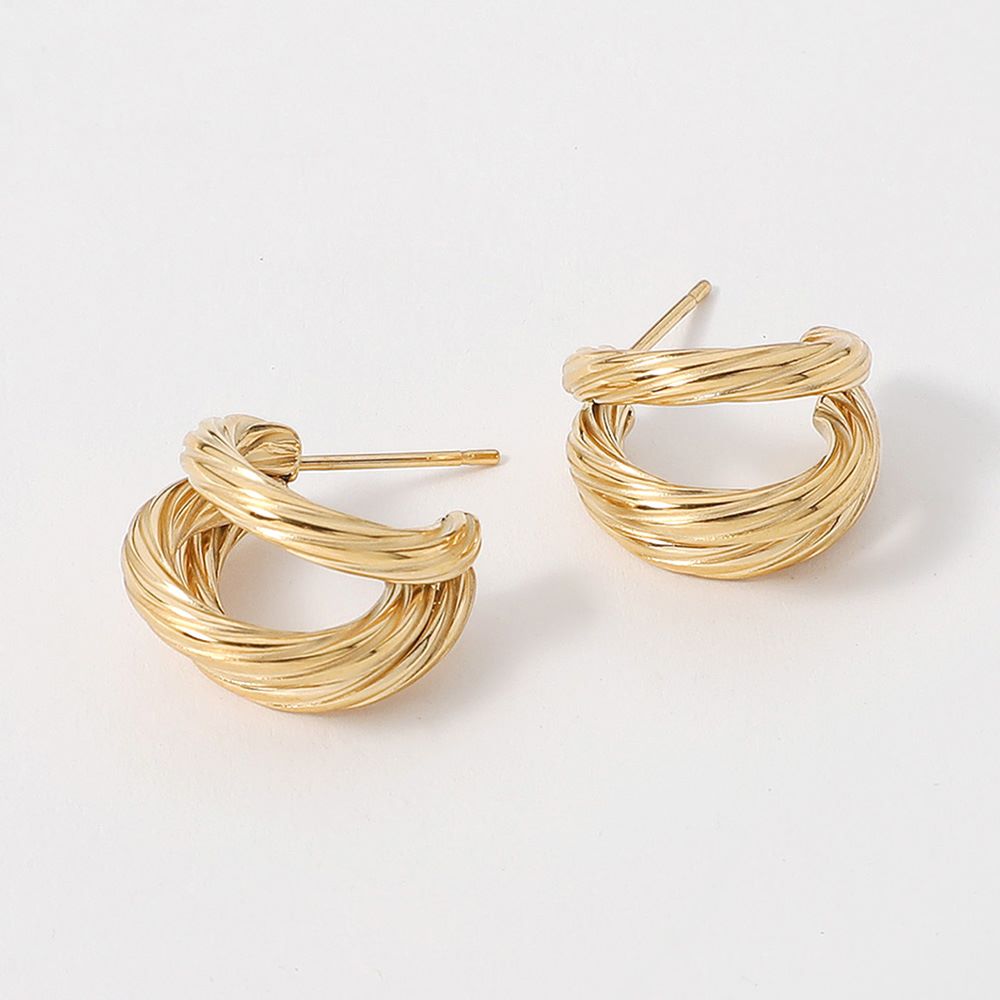 18K Gold Dipped Stainless Steel Twisted Split Mini Hoop Earrings