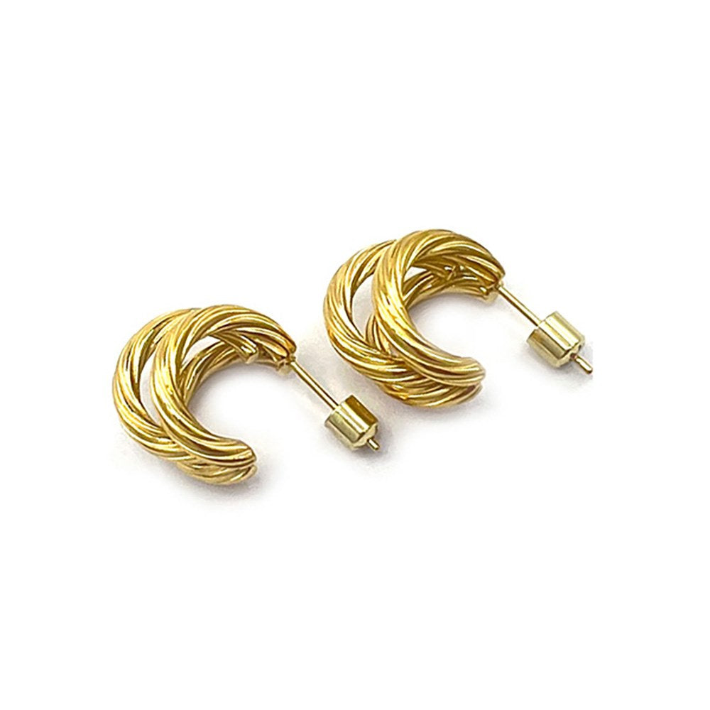 18K Gold Dipped Stainless Steel Twisted Split Mini Hoop Earrings