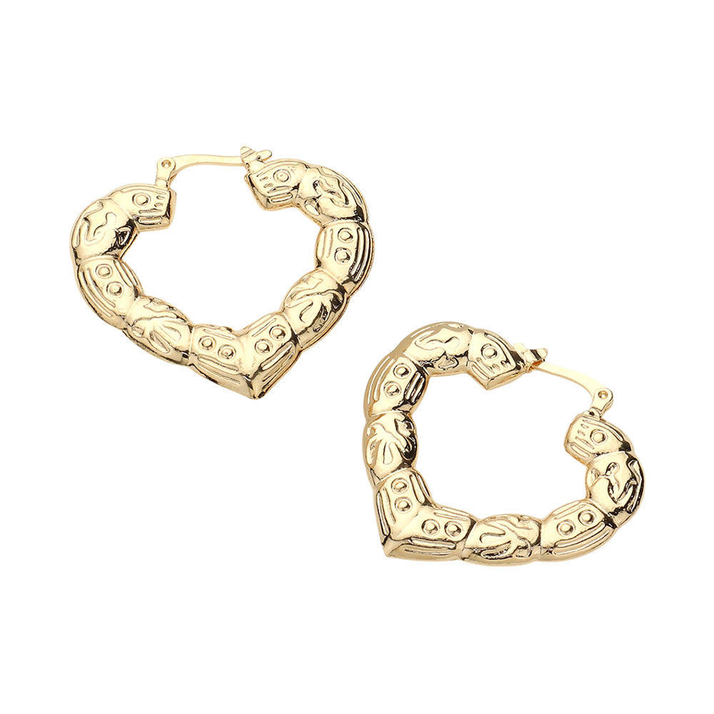 18K Gold Filled Hypoallergenic Textured Heart Hoop Pin Catch Earrings