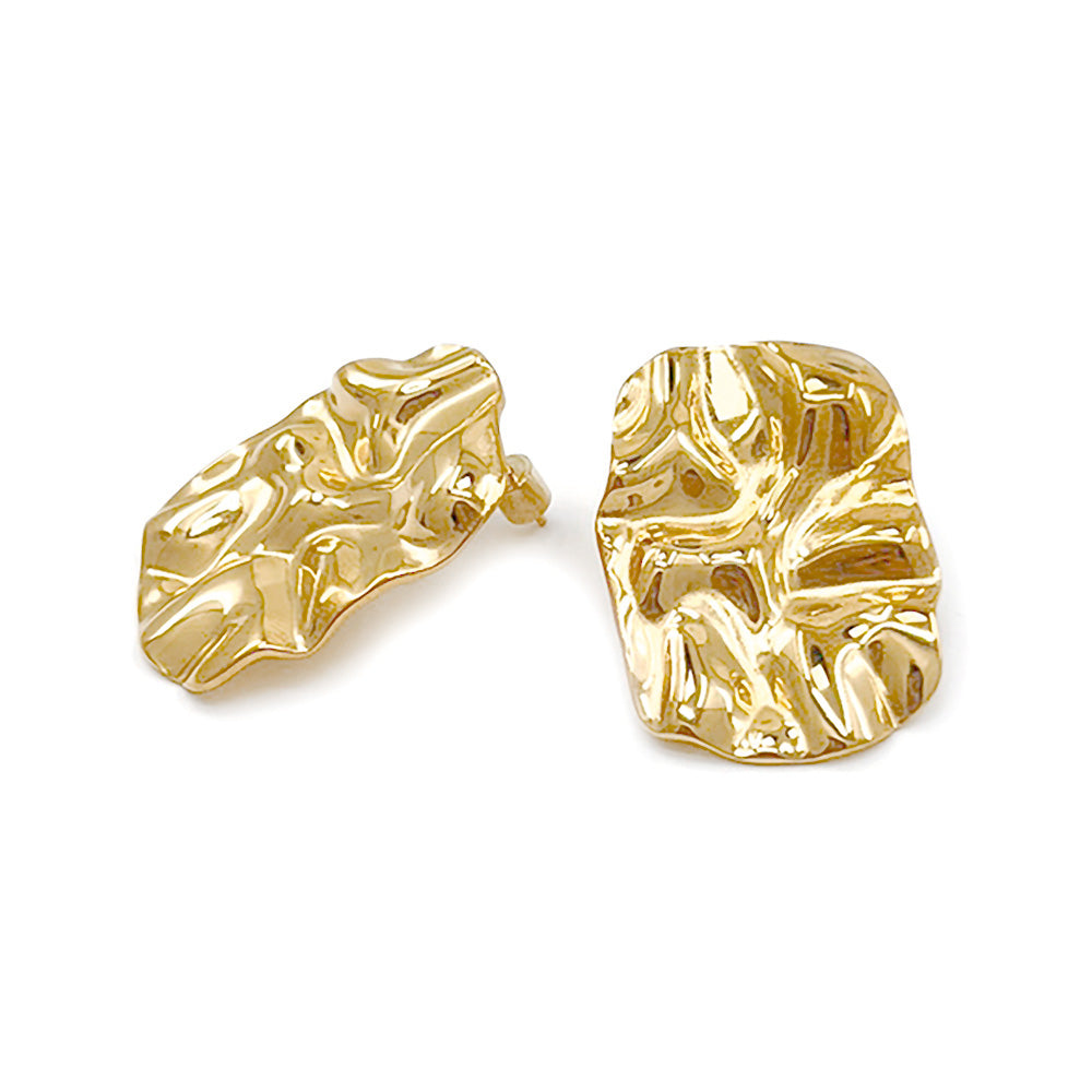 18K Gold Dipped Stainless Steel Textured Rectangle Earrings