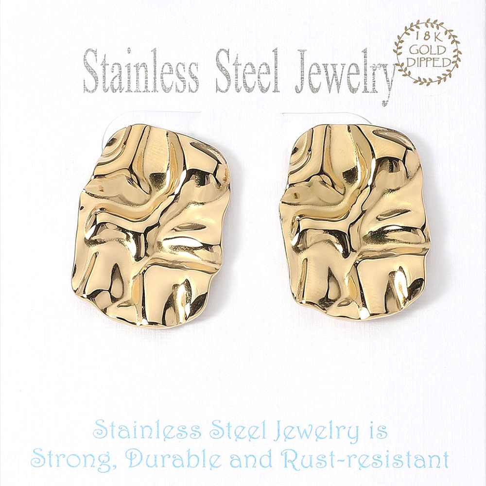 18K Gold Dipped Stainless Steel Textured Rectangle Earrings