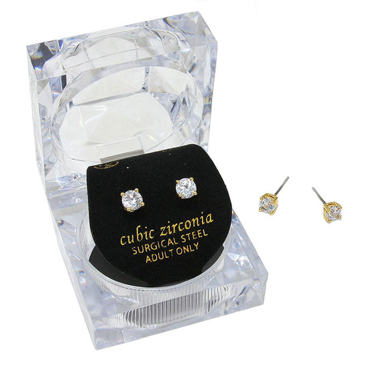 5mm Round Crystal Cubic Zirconia Stud Earrings in Clear Gift Box - Ready to Gift