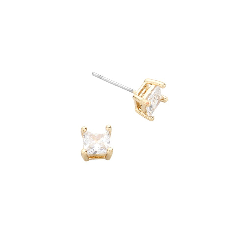 5mm Square Crystal Cubic Zirconia Stud Earrings in Clear Gift Box - Ready to Gift