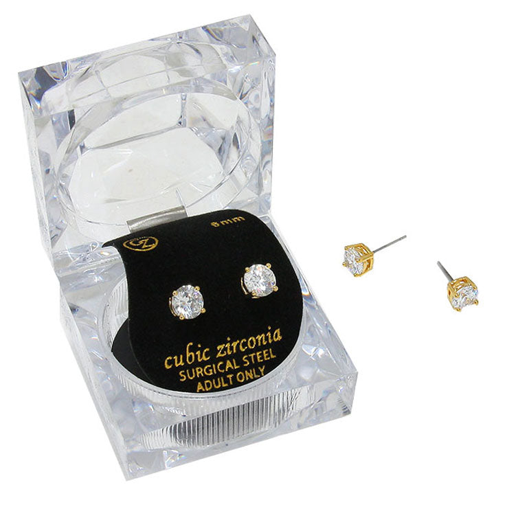 6mm Round Crystal Cubic Zirconia Stud Earrings in Clear Gift Box - Ready to Gift