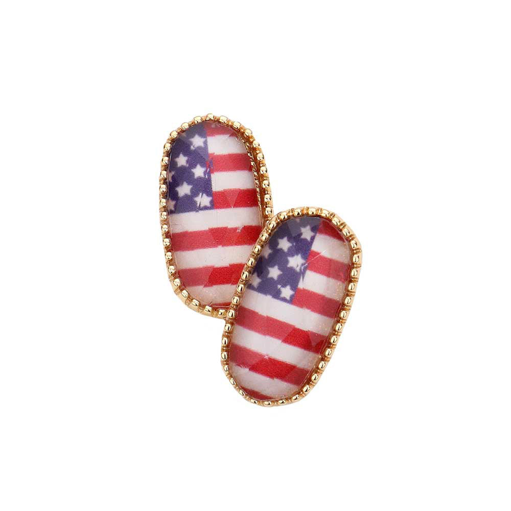 American USA Flag Hexagon Stud Earrings