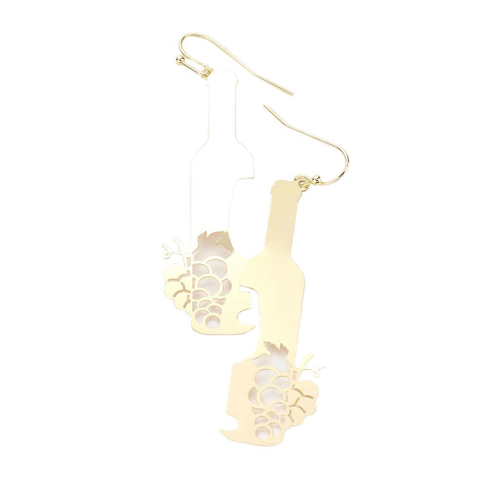 Brass Metal Grape Champagne Dangle Earrings