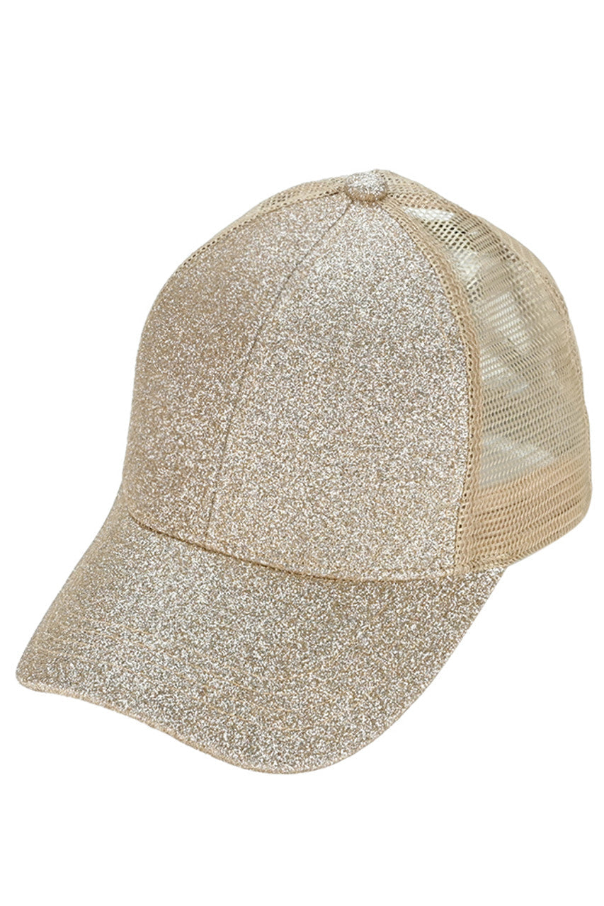 C.C Glitter Mesh Back Criss-Cross Ponytail Cap
