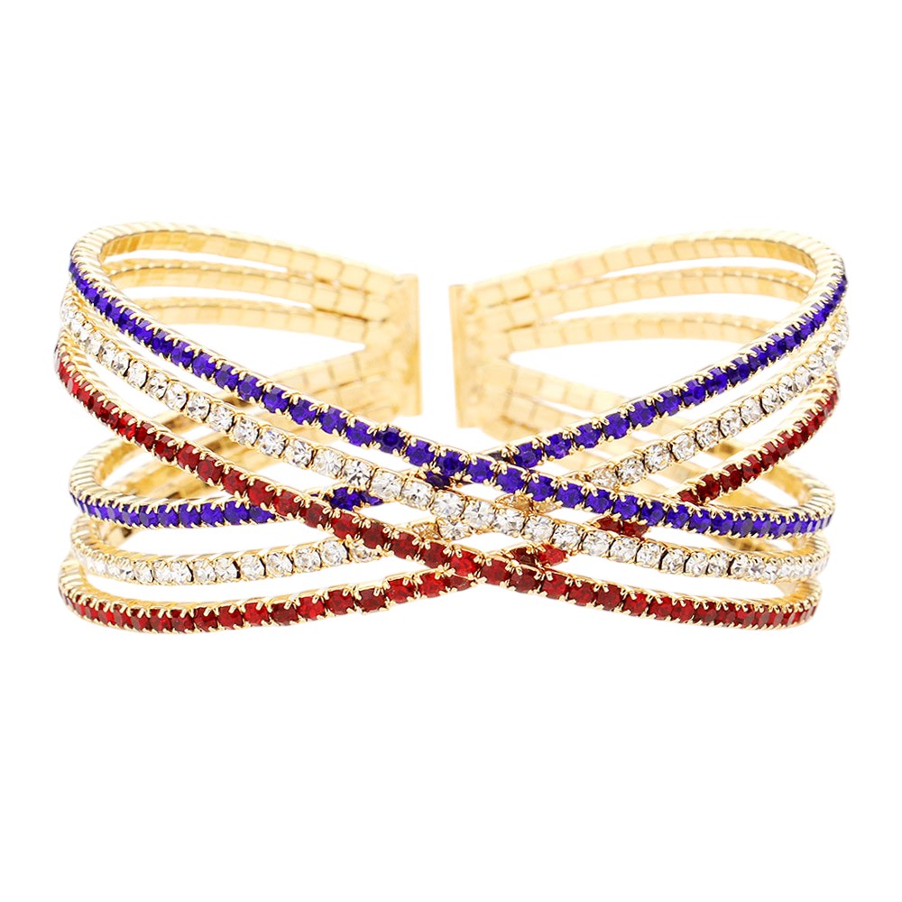 American Rhinestone Embellished Crisscross Cuff Evening Bracelet