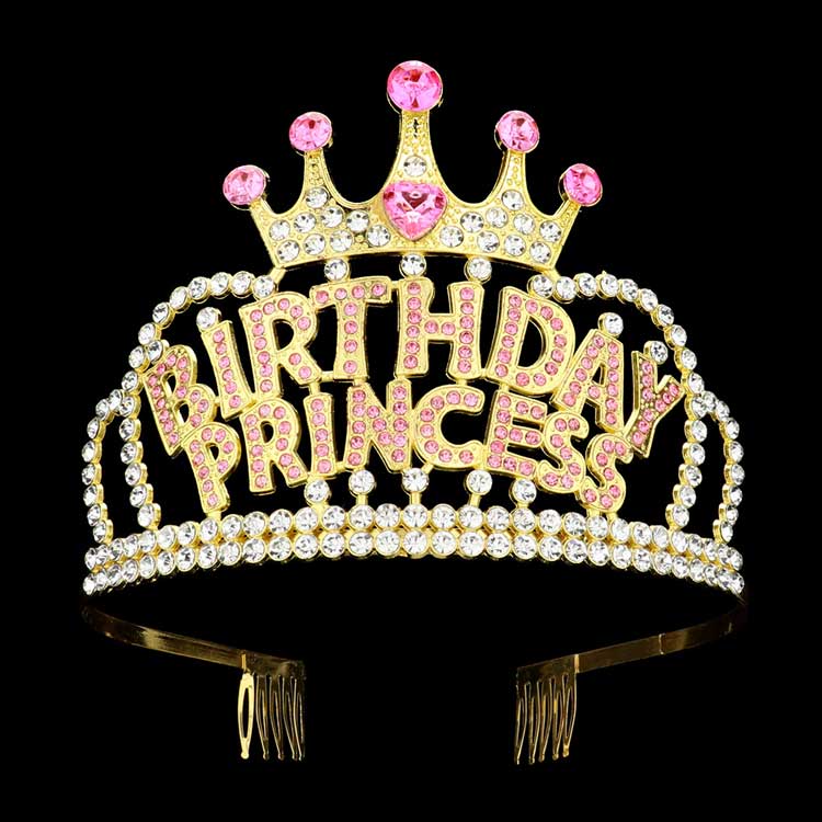 Pin Rhinestone Paved BIRTHDAY Princess Message Tiara