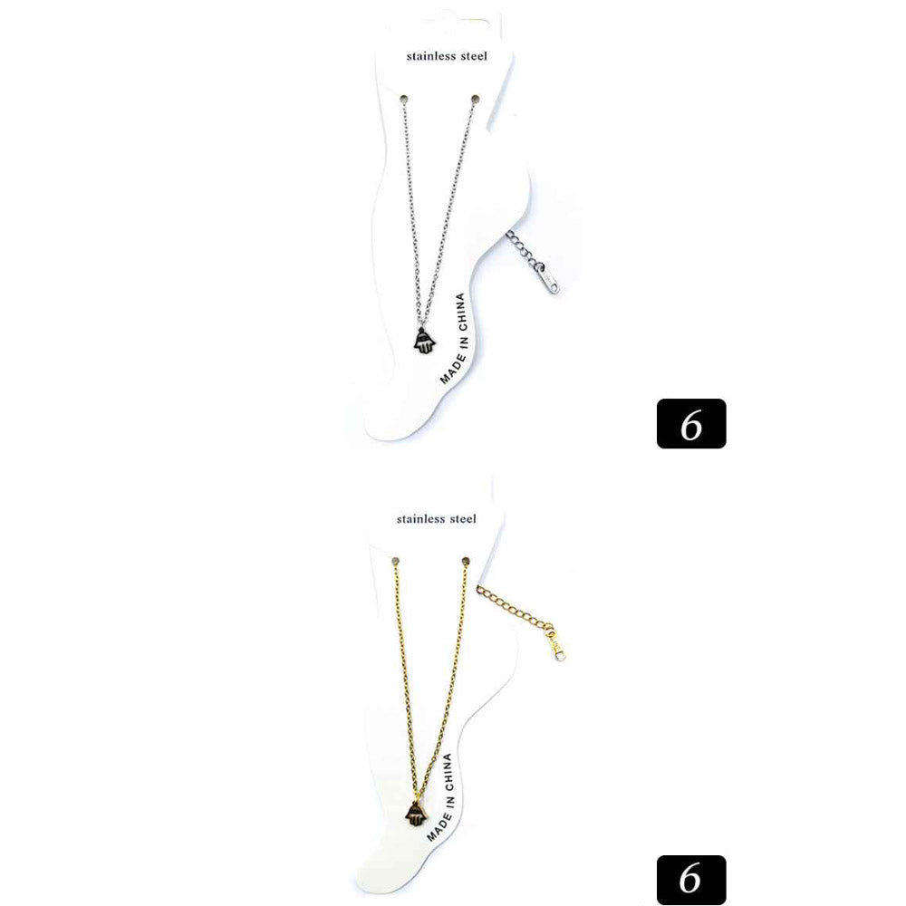 12PCS - Stainless Steel Evil Eye Hamsa Hand Charm Anklets