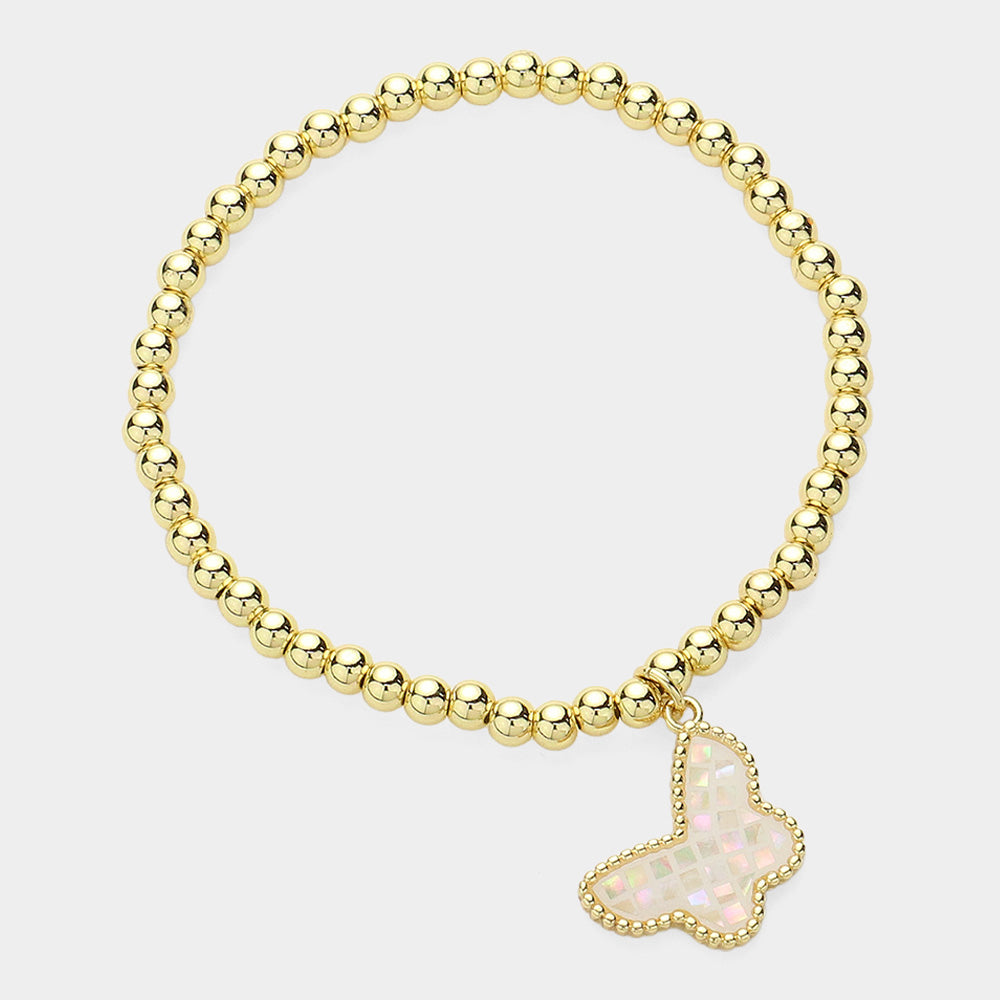 Butterfly Charm Pointed Stainless Steel Ball Beaded Bracelet