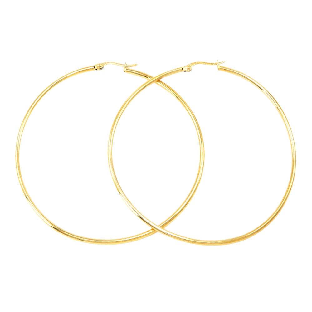 18K Gold Dipped Stainless Steel 2.75 Inch Hoop Pin Catch Earrings