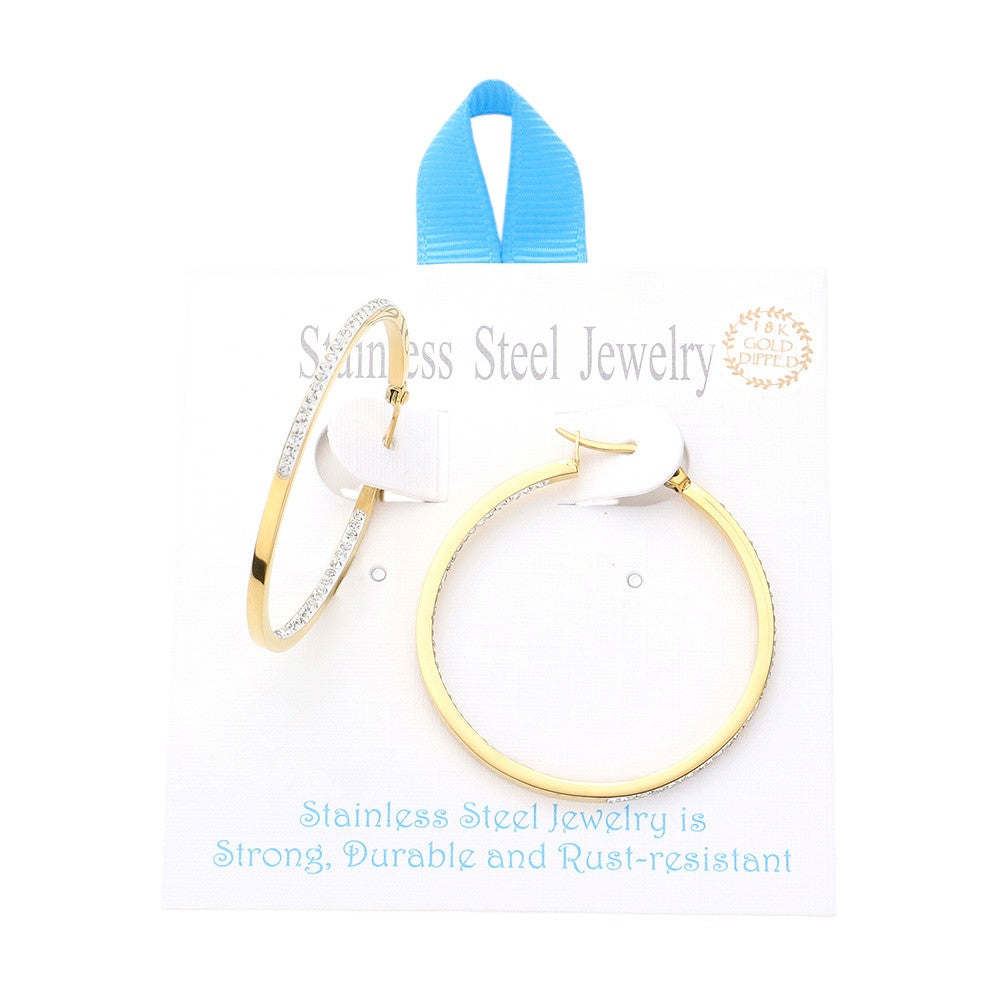 18K Gold Dipped Stainless Steel 1.7 Inch Inside Out Hoop Pin Catch Earrings