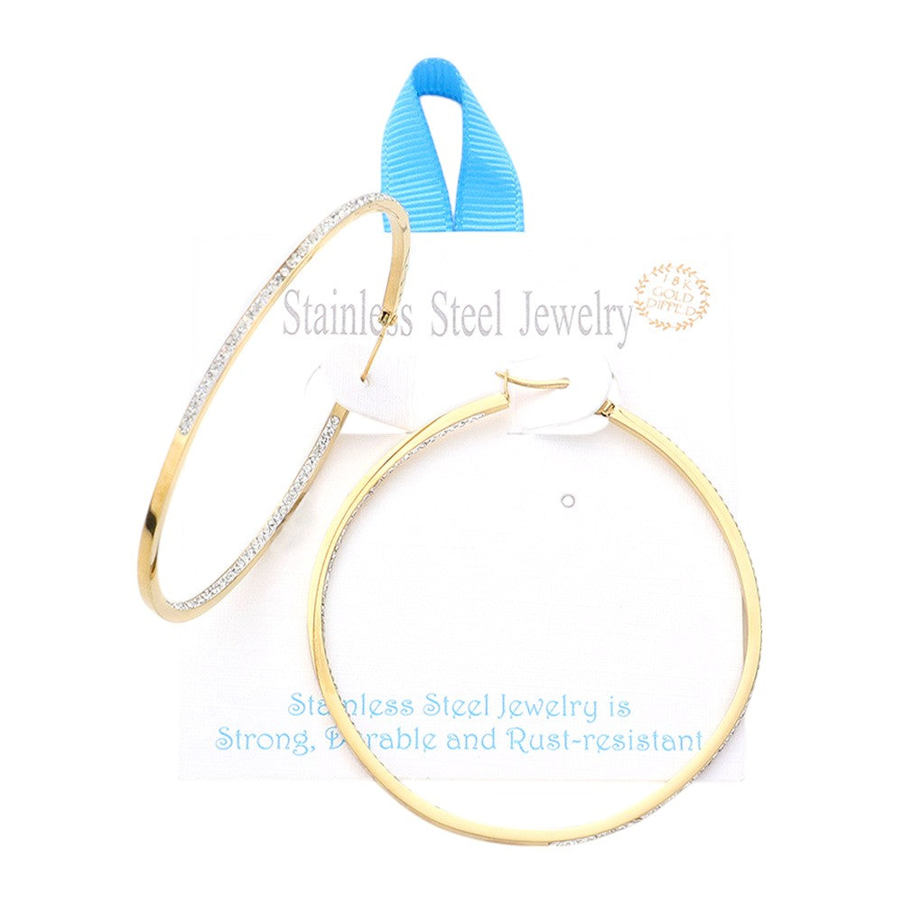 18K Gold Dipped Stainless Steel 2.5 Inch Inside Out Hoop Earrings
