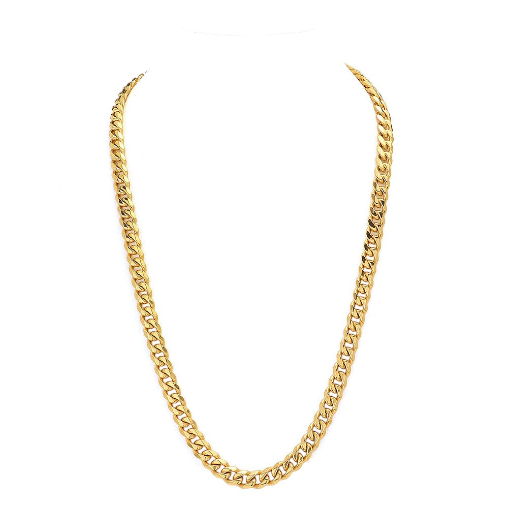 18K Gold Dipped Stainless Steel 30 Inch 8mm 6 Diamond Cut Cuban Chain Necklace