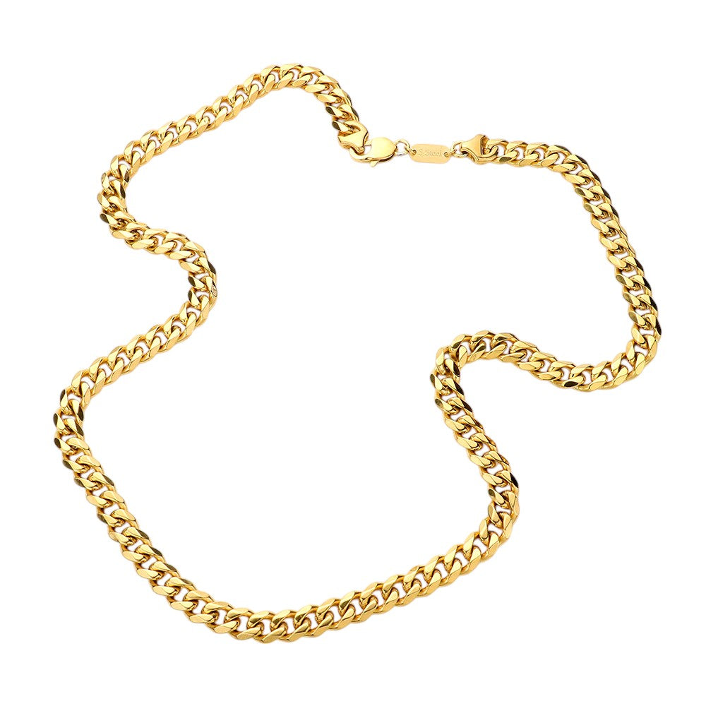 18K Gold Dipped Stainless Steel 30 Inch 8mm 6 Diamond Cut Cuban Chain Necklace
