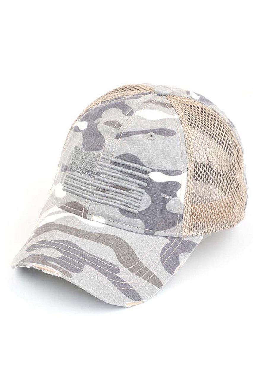 C.C AMERICAN FLAG EMBROIDERY CAMO BASEBALL CAP