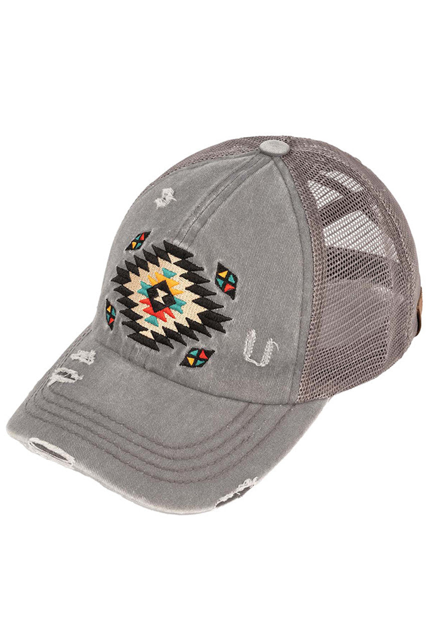 C.C Aztec Patch Distressed Pony Cap