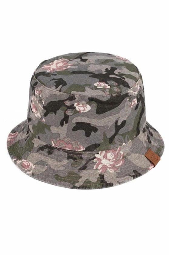 C.C Floral Pattern Camo Reversible Shiny Rain Bucket Hat