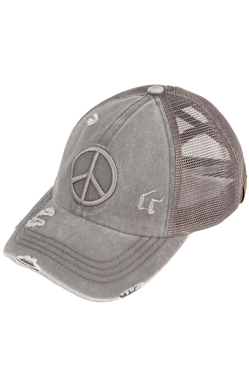 C.C Peace Sign Distressed Pony Cap
