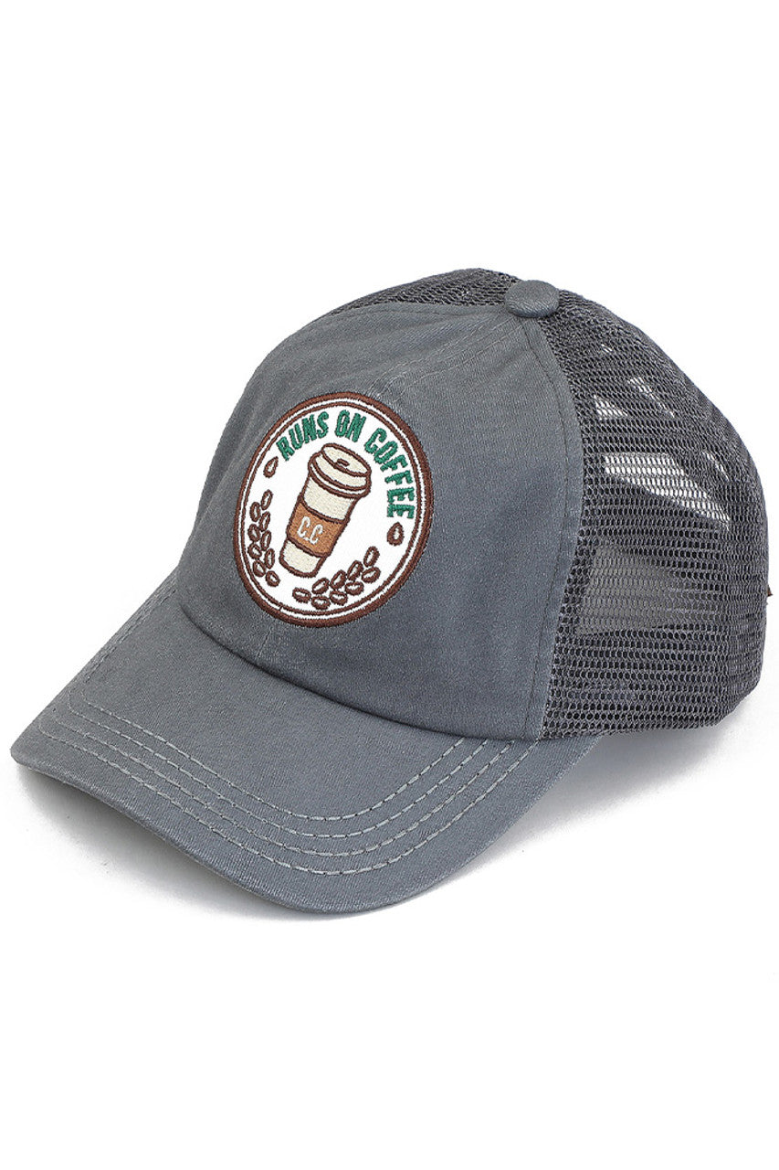 C.C RUNS ON COFFEE Patch Criss Cross Pony Cap