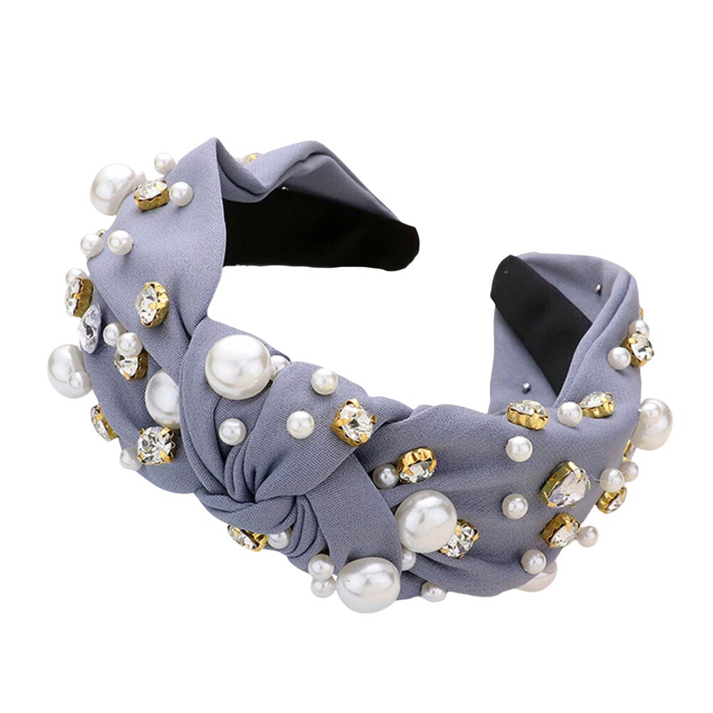 Pearl Round Stone Embellished Knot Burnout Headband