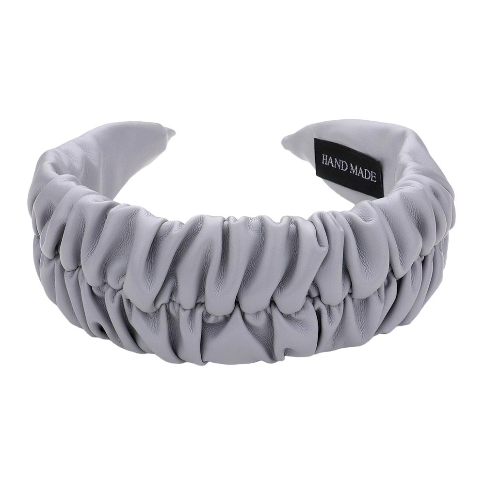 Pleated Solid Faux Leather Headband