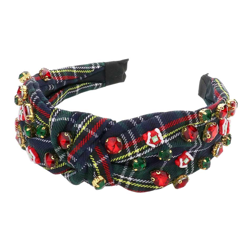 Christmas House Stone Knot Burnout Check Patterned Headband
