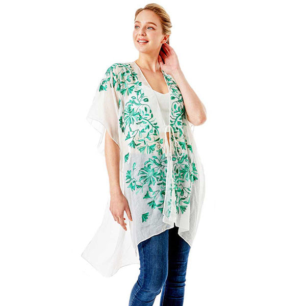Black Embroidery Floral Cover Up Kimono Cardigan