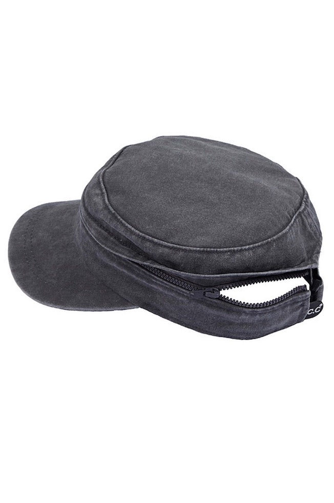 C.C Convertible Denim Army Zipper Cap Sun Visor