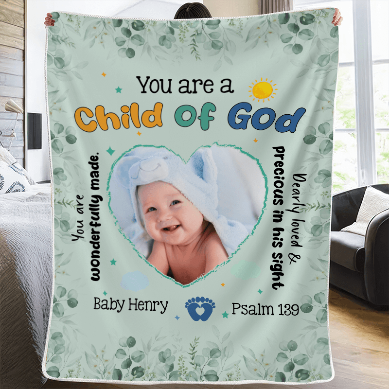 Customized Newborn Photo Blanket, Personalized Gift with Name & Picture - You Are A Child Of God | New Infant, Baby Girl, Boy, Granddaughter, Grandson