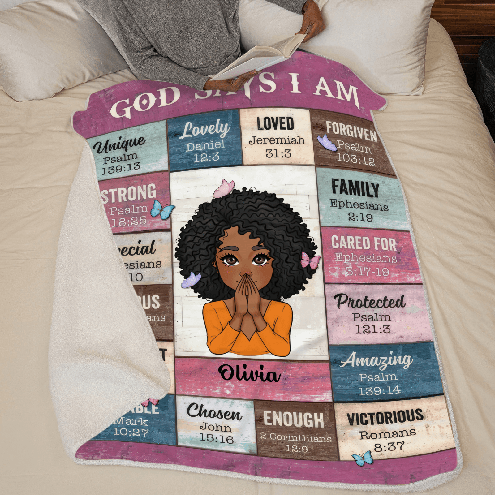 God Says I Am - Custom Blanket - Personalized Gift for Christian Girl, Woman, Sister, Mother, Friend, Wife, Girlfriend or Black History, African American