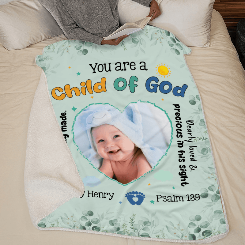 Customized Newborn Photo Blanket, Personalized Gift with Name & Picture - You Are A Child Of God | New Infant, Baby Girl, Boy, Granddaughter, Grandson