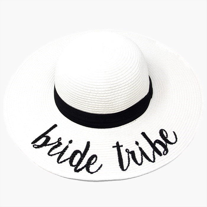 'Bride Tribe' Embroidery Straw Floppy Sun Hat