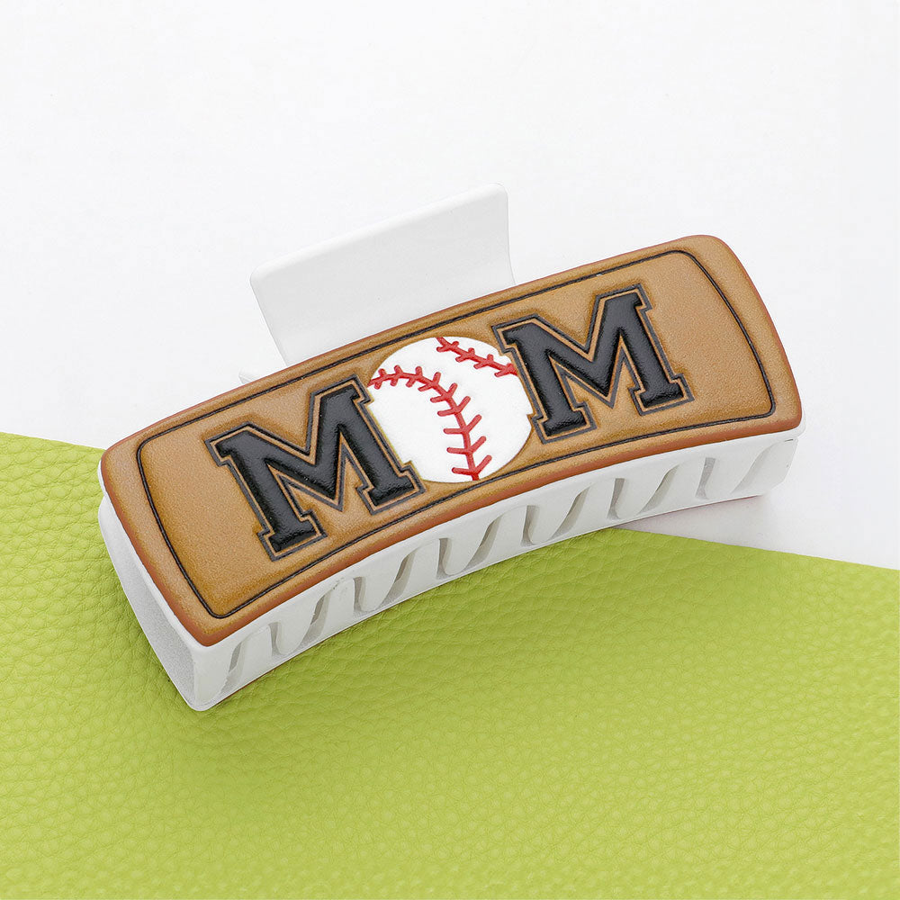 Baseball MOM Message Faux Leather Hair Claw Clip