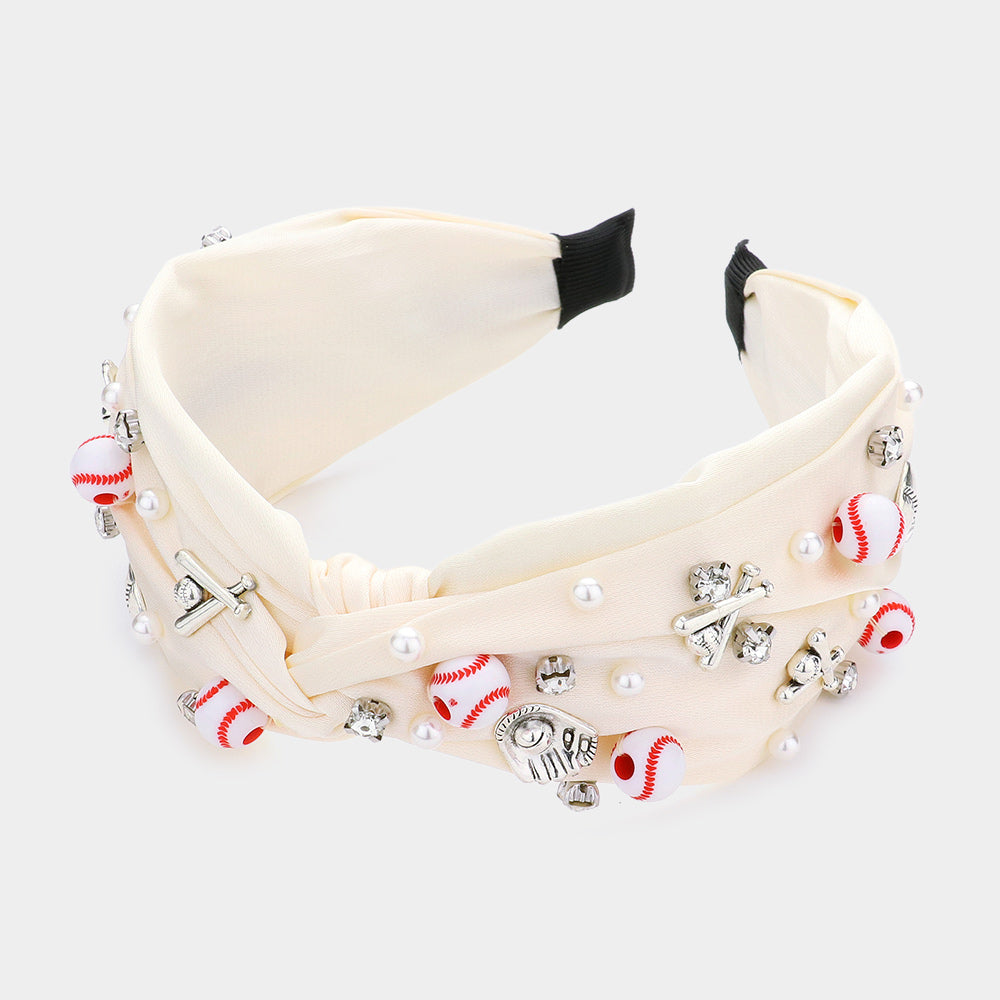 Pearl Stone Baseball Bet Embellished Twisted Headband
