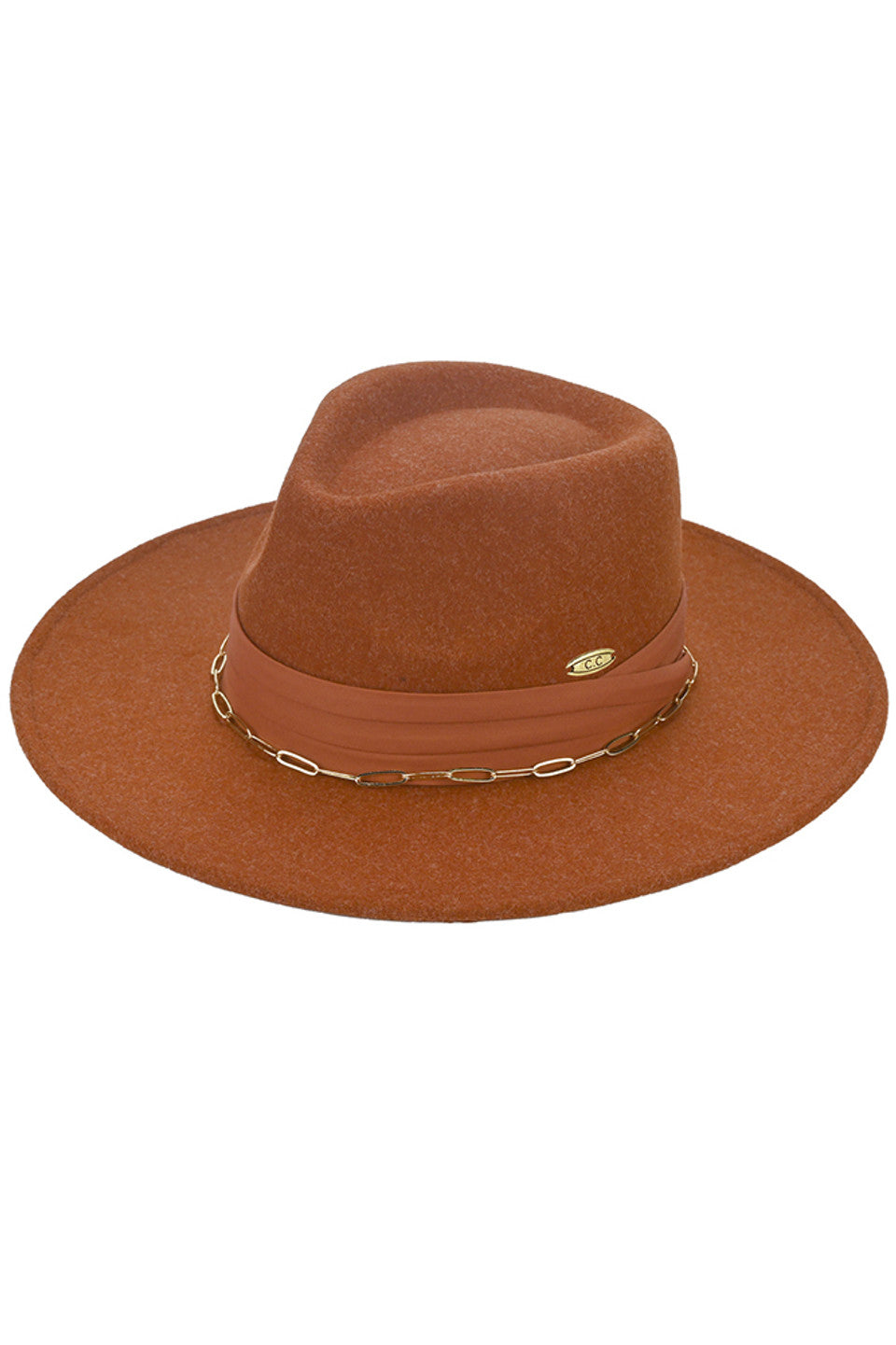 C.C Link Chain & Pleated Wide Band Vegan Felt Hat