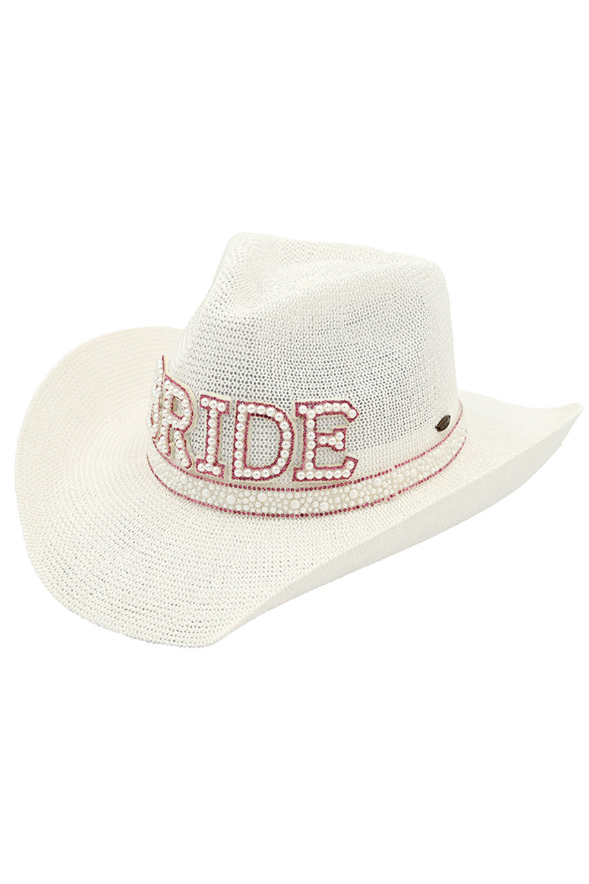 C.C Bride Pearl & Rhinestone Trim Cowboy Hat