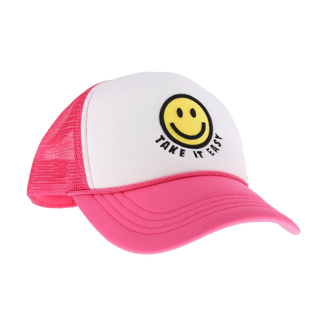 C.C TAKE IT EASY Smiley Face Trucker Cap
