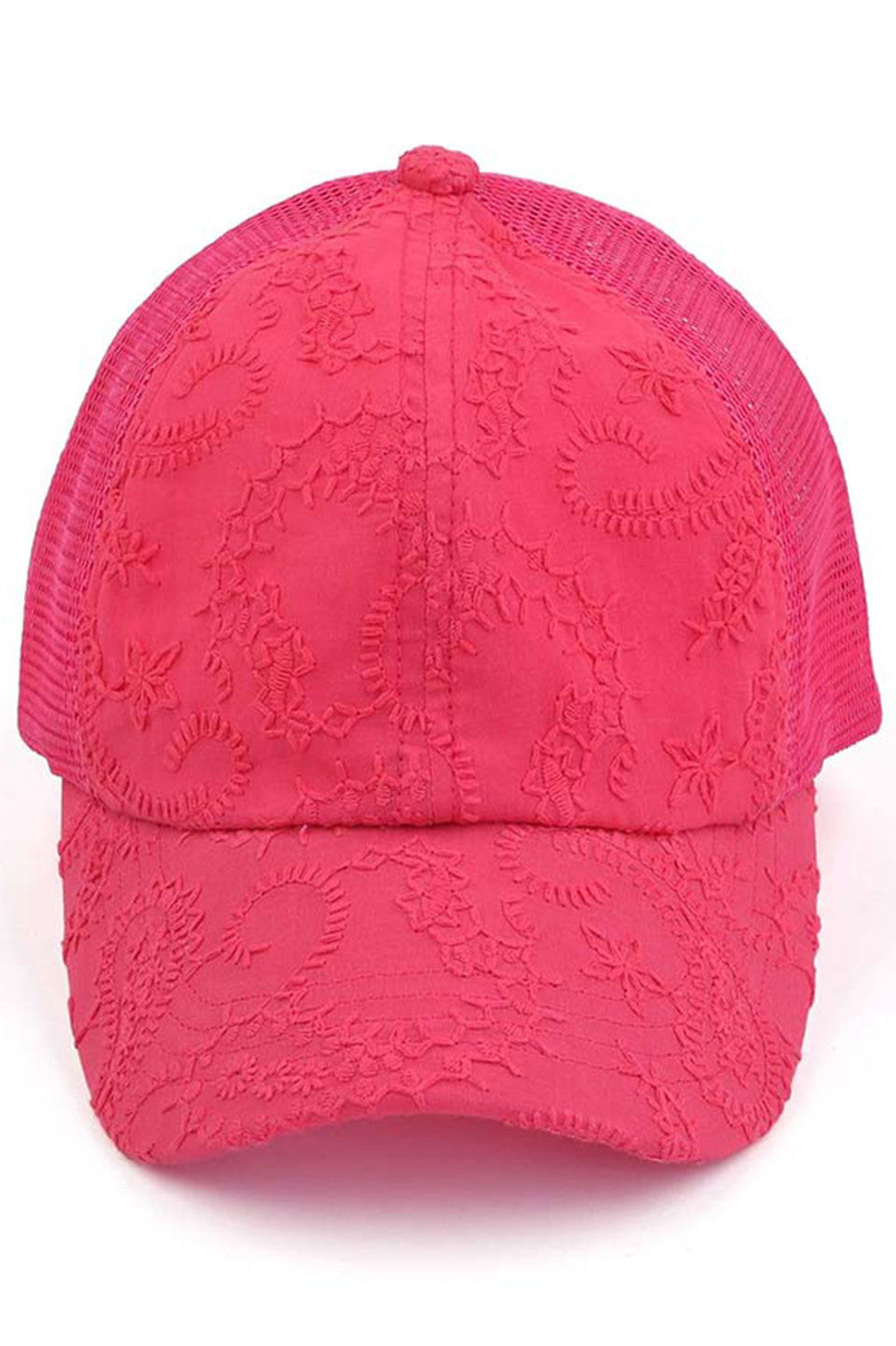 C.C FANCY EMBROIDERY STITCH CRISS CROSS PONYCAP